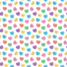 Candy Hearts Seamless Pattern - Pastel Rainbow Conversation Heart Candy Design For Valentine's Day