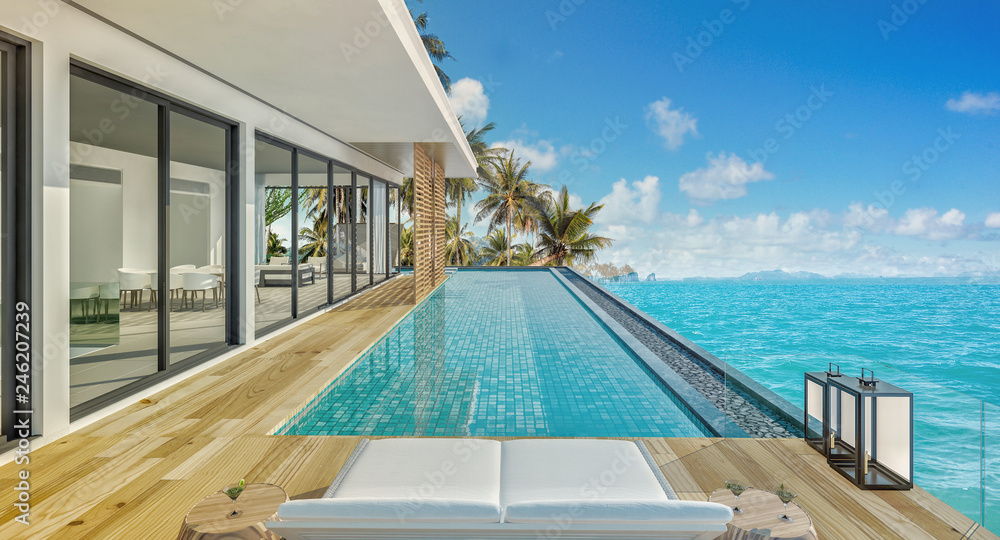 Sea view swimming pool in modern loft design,Luxury ocean Beach house ...