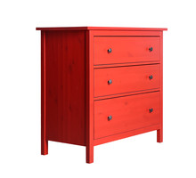Modern Red Chest Of Drawers Isolated On White. Furniture For Wardrobe Room