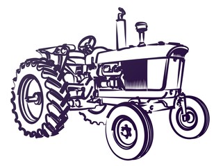 Wall Mural - The Sketch of a old big heavy tractor.