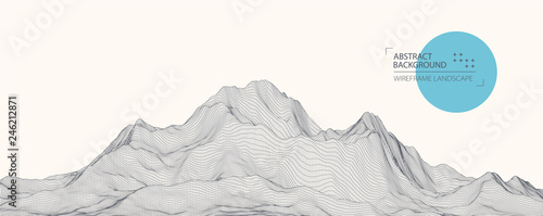 Fotomural Wireframe landscape background. Futuristic vector illustration.
