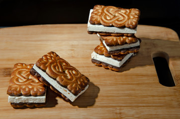 sweet homemade sandwich of cookies, chocolate and souffle