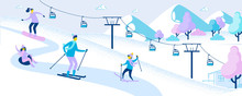 Family At Ski Resort Winter Activity And Sports.