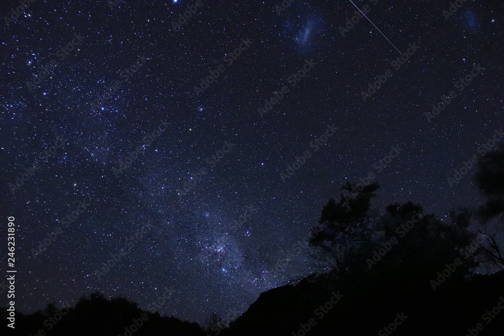 Southern sky Milky Way, Large and Small Magellanic Cloud nebulae and a ...