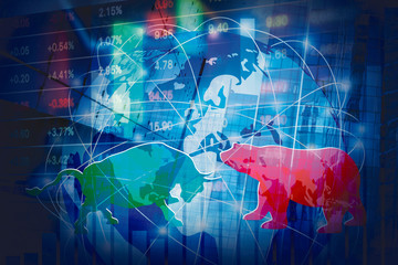 Stock market background concept design of Bull and Bear with global network