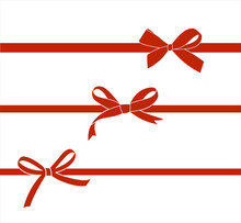 Set Of Red Satin Bow Isolated On White. Vector Gift Bows  For Page Decor.