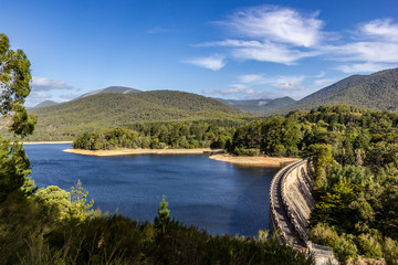 Nice view over yarra river dam with trees and blue sky, Yarra River Australia