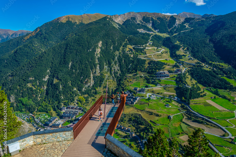 Obraz na płótnie Aerial view of Canillo town viewed from Roc del Quer viewpoint at Andorra w salonie