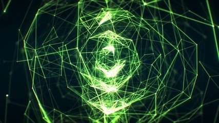 Canvas Print - Growing Abstract Network Green Color in Cyberspace Seamless with DOF Blur. Looped 3d Animation of Futuristic Virtual Technology Concept. 4k Ultra HD 3840x2160