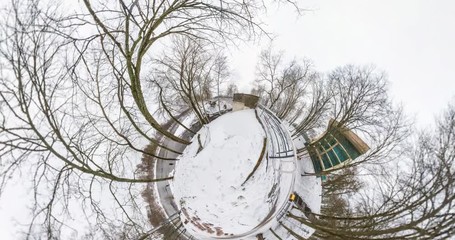 Wall Mural - little planet transformation with curvature of space. full flyby panorama with rise up into the sky 