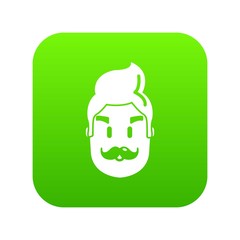 Poster - Hipster man face icon green vector isolated on white background