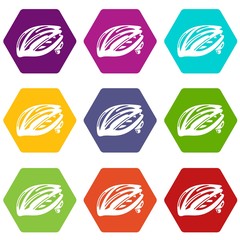 Sticker - Bike helmet protection icons 9 set coloful isolated on white for web