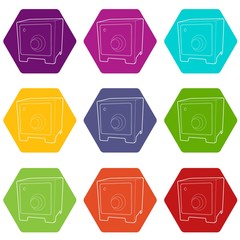 Wall Mural - Safe icons 9 set coloful isolated on white for web