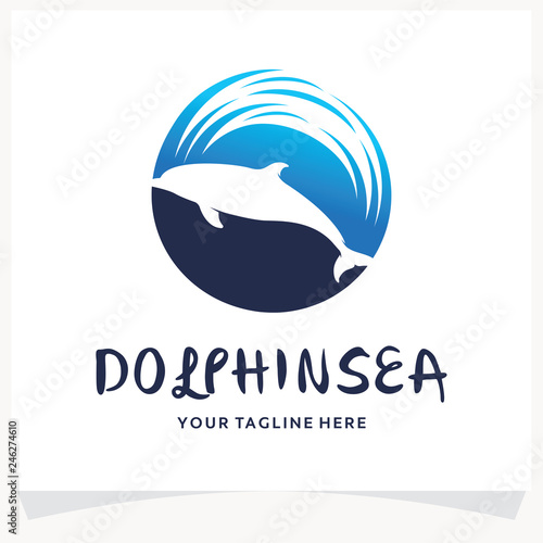 Doplhin Sea Logo Design Template Inspiration Tableau sur Toile