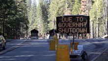 Digital Sign Telling Visitors To Yosemite That The Park Is Closed Due To Federal Government Shutdown