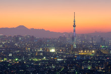Aerial View Of Tokyo City And Skytree Tower At Twilight In Japan