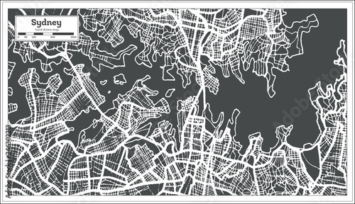 Fotografía Sydney Australia City Map in Retro Style. Outline Map.