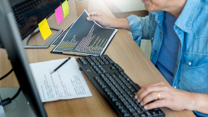 Wall Mural - programmer outsource developer coding technologies website design. mobile application software, cybe