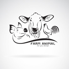 Vector Group Of Animal Farm Label., Cow,pig,chicken. Logo Animal. Easy Editable Layered Vector Illustration.