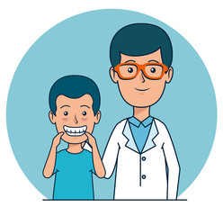 Canvas Print - dentist man with patient boy to teeth care