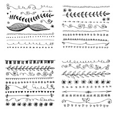 Hand drawn vector border line design elements set 