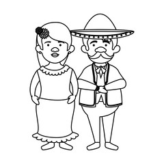 traditional mexican woman with mariachi characters