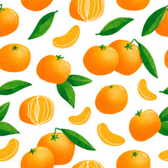 Wall Mural - Tangerines illustration seamless pattern