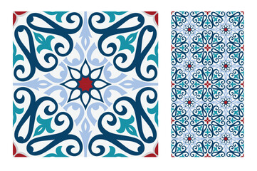 Wall Mural - vintage tiles Portuguese patterns antique seamless design in Vector illustration