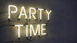 Party time neon sign on concrete wall background 3D Rendering
