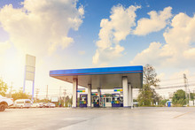 Petrol Gas Fuel Station With Clouds And Blue Sky