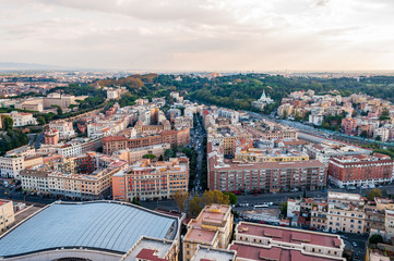 Rome cityscape urban skyline view from above with lots of history, arts, religion and architecture