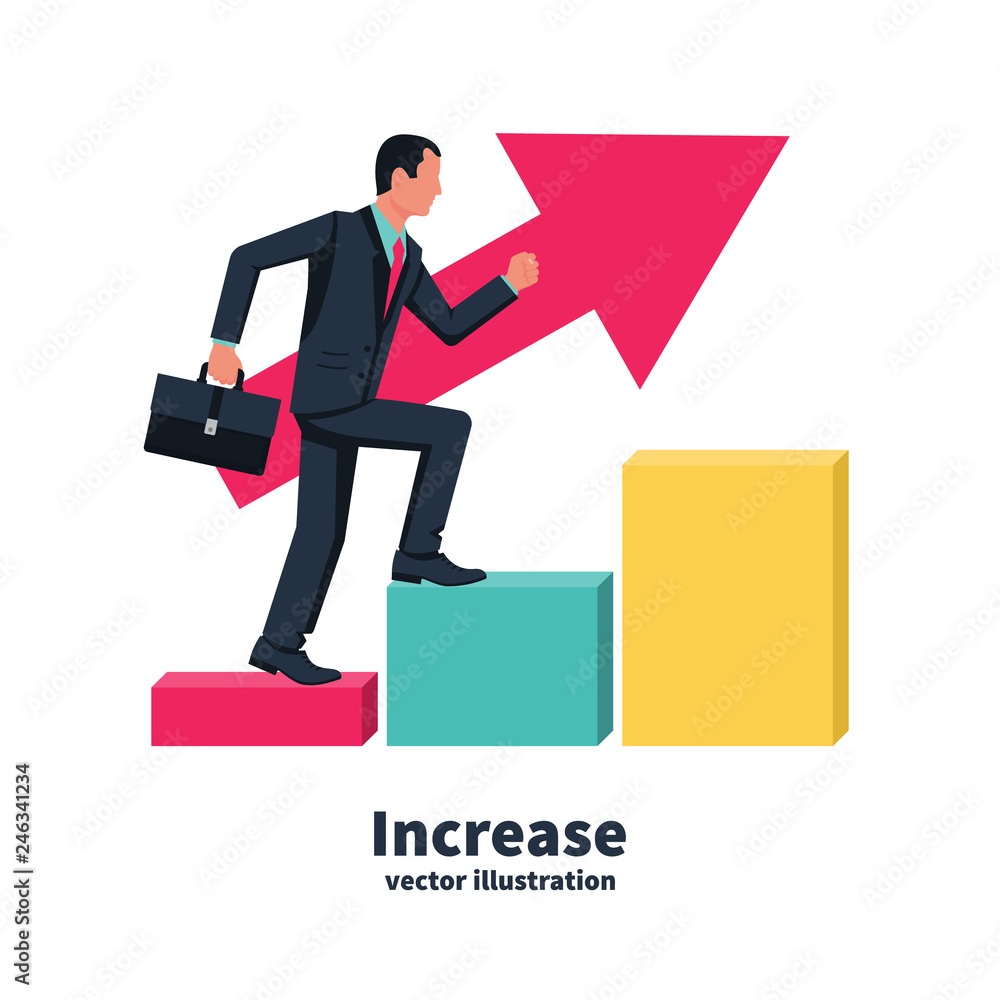 Business growing. Businessman walking on stair. Graph to success. Man ...