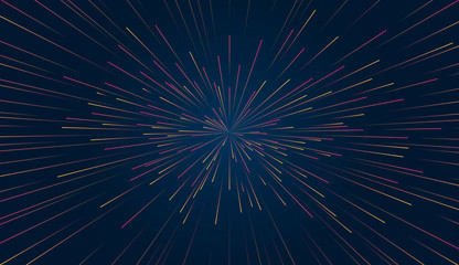 Wall Mural - vector image of abstract space background, hyper-jump effect, multi-colored stripes to the center [п