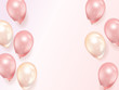 Celebration background template with pink balloons on white background. Vector illustration.