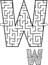 Alphabet  Learning Fun And Educational Activity For Kids - Letter W Maze Game. Answer Included.
