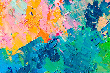 abstract colorful oil painting on canvas. oil paint texture with brush and palette knife strokes. mu