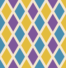 Mardi Gras Seamless Repeating Background With Green, Yellow And Purple Diamonds. Holiday Poster Or Placard Template