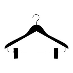 Wall Mural - Wooden coat hanger with clips, clothes hanger silhouette on a white background