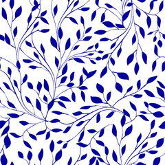 Wall Mural - Blue leaves texture backdrop.Vector floral background.