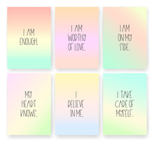Good Vibes, Affirmations Cards Of Self Love On Rainbow Coloured Backgrounds