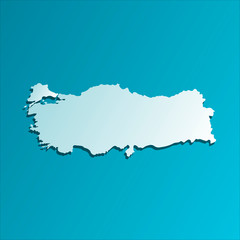 Wall Mural - Simplified map of Turkey. Vector isolated illustration icon with light blue silhouette. Bright blue background with shadow