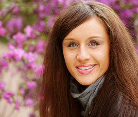 Face of the young beautiful sexy woman outdoors 