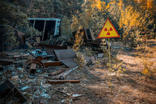 Sign Of Radiation Hazard On The Background Of Radioactive Garbage
