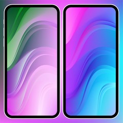 Wall Mural - Vector illustrations set design concept of mobile screen wallpaper holographic fluid bright gradient background. Liquid color covers set. Fluid shapes composition. Futuristic design. Phone mock up.