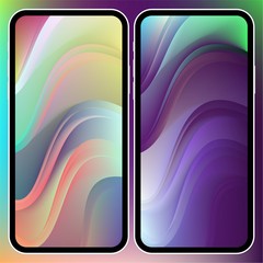 Wall Mural - Vector illustrations set design concept of mobile screen wallpaper holographic fluid bright gradient background. Liquid color covers set. Fluid shapes composition. Futuristic design. Phone mock up.