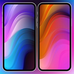 Wall Mural - Vector illustrations set design concept of mobile screen wallpaper holographic fluid bright gradient background. Liquid color covers set. Fluid shapes composition. Futuristic design. Phone mock up.