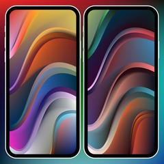 Wall Mural - Vector illustrations set design concept of mobile screen wallpaper holographic fluid bright gradient background. Liquid color covers set. Fluid shapes composition. Futuristic design. Phone mock up.