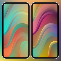 Wall Mural - Vector illustrations set design concept of mobile screen wallpaper holographic fluid bright gradient background. Liquid color covers set. Fluid shapes composition. Futuristic design. Phone mock up.