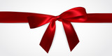 Fototapeta  - Realistic red bow with red ribbons isolated on white. Element for decoration gifts, greetings, holidays. Vector illustration