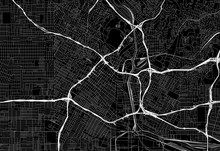 Black Map Of Downtown Los Angeles, U.S.A